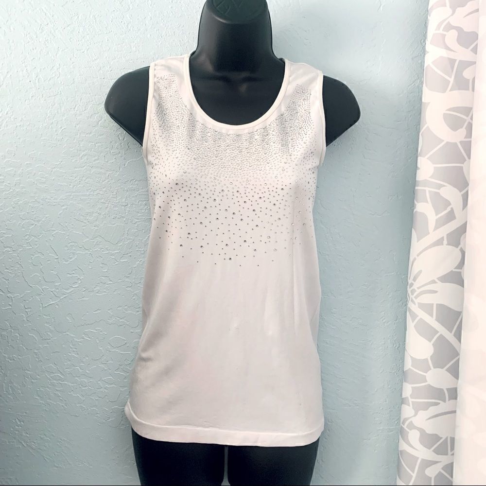 LC Couture White Rhinestone Embellished Tank Top Size Small